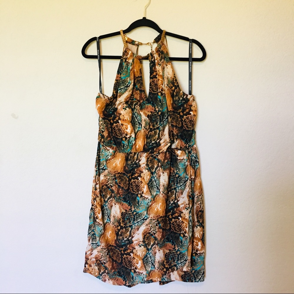 ♥️Bisou Bisou Tan/Turquoise Printed Dress sz 14